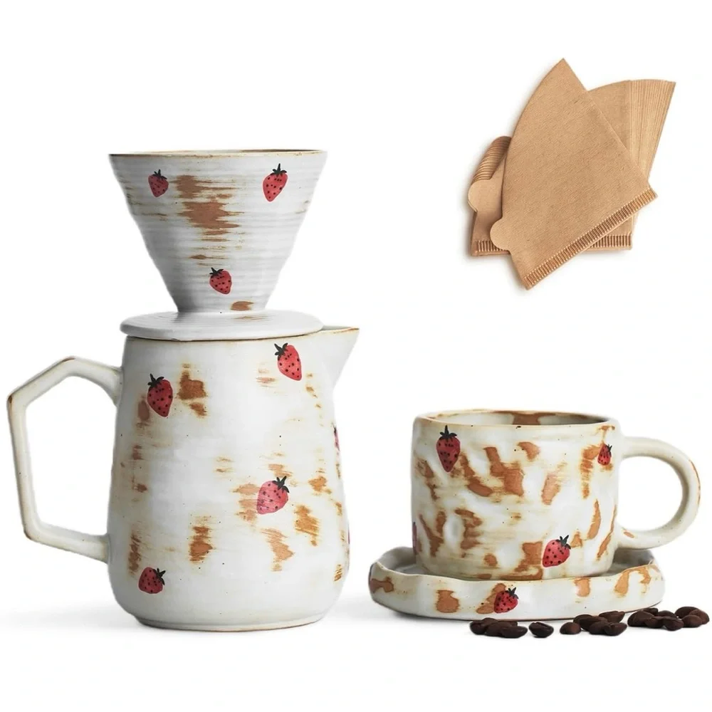 Strawberry Patterned Ceramic Coffee Set